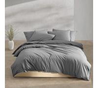 Calvin Klein - Ensemble de Housse de Couette pour Grand lit, Parure de lit Moderne en Percale de Coton lavé avec taies Assorties, décoration d'intérieur Confortable, certifiée Oeko-Tex (Graphite