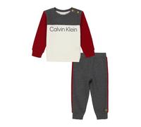 Calvin Klein Ensemble de jogging en tricot pour bébé garçon 2 pièces, Chauffage furtif blanc antique/rouge, 9 mois