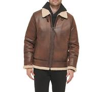 Calvin Klein Faux Leather Men-Bomber Jacket with Shearling Lining, Marron, S Homme
