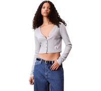 Calvin Klein Gilet Femme Woven Label Rib avec Patte de Boutonnage, Gris (Bc06 Grey Heather), S