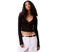 Calvin Klein Gilet Femme Woven Label Rib avec Patte de Boutonnage, Noir (Black), L