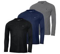 Calvin Klein Hommes Manches Longues 3 Pack T-Shirt - Noir/Marine/Argent - XL