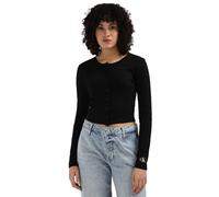 Calvin Klein Jeans Gilet Femme Woven Label Rib Cardigan Texture Fine, Noir (CK Black), XXS