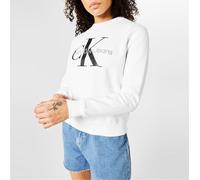Calvin Klein Sweat d’Intérieur Femme Monologo French Terry avec Col Ras-du-Cou, Blanc (Brilliant White), XXS
