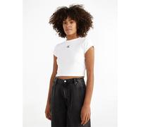 Calvin Klein Jeans Mono Rib Cropped T Shirt Blanc 16 (XL) Female