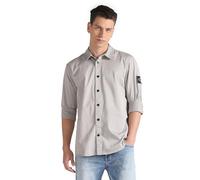 Calvin Klein Jeans MONOLOGO Badge Relaxed Shirt J30J323255 Chemises décontractées, Gris (Porpoise), M Homme