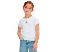 Calvin Klein T-shirt blanc côtelé avec logo sur la poitrine, white-417, 10 ans