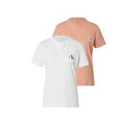 Calvin Klein T-Shirts Manches Courtes Lot de 2 Femme Logo Tee avec Col Ras-du-Cou, Multicolore (Just Peach/Brilliant White), S