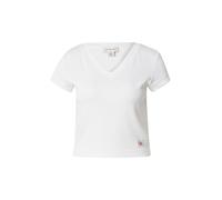 Calvin Klein T-Shirt Manches Courtes Femme Woven Label Rib Tee Col en V, Blanc (Brilliant White), L