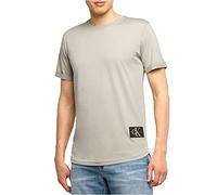 Calvin Klein Jeans T-Shirt Homme Manches Courtes Badge Turn Up Sleeve Encolure Ronde, Beige (Elephant Skin), XS