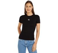 Calvin Klein Jeans T-Shirt Manches Courtes Femme Woven Label Rib Col Ras-du-Cou, Noir (CK Black), 3XL