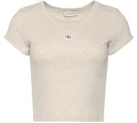Calvin Klein Jeans T-Shirt pour Femme A- Woven Label 2X2 Rib Baby Tee LV047C200G Tees, Gris (Vanilla Heather), L, Gris (Vanille chinée), L