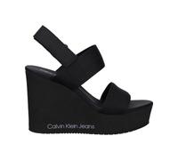 Calvin Klein Jeans Women WEDGE SANDAL WEBBING IN MTL, Black/Stormfront, 40 EU