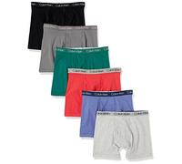 Calvin Klein Lot de 6 caleçons boxeurs en coton pour garçon, gris Castlerock, bleu lune/noir iris/camouflage/gris chiné/noir, Pack de base, XL