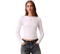 Calvin Klein Ls Woven Label 2X2 Rib Crew Top Lv047E205G Autres Hauts, White (Brilliant White), M Femme