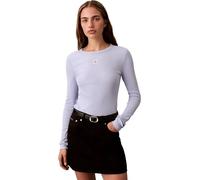 Calvin Klein Ls Woven Label 2X2 Rib Crew Top Lv047E205G Autres Hauts, Purple (Casual Blue), L Femme