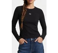 Calvin Klein Ls Woven Label 2X2 Rib Crew Top Lv047E205G Autres Hauts, Black (Black), S Femme