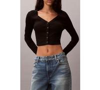 Calvin Klein Ls Woven Label 2x2 Top Black Taille: S | Manches longues Outlet | Femme | Le Noir