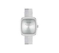 Calvin Klein Adore 25100098 Montre à quartz rectangulaire pour femme avec bracelet milanais argenté, boîtier de 30 mm, argent métallique