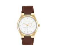 Calvin Klein Montre Analogique Multifunction à Quartz pour Homme Collection CK Motion avec Bracelet en Cuir Marron - 25200523