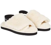 Calvin Klein Pantoufles pour femme avec surface Velcro, Blanc crème/noir, 40 EU