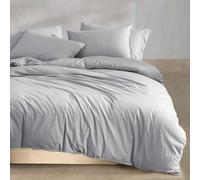 Calvin Klein - Parure de lit Moderne en Percale de Coton lavé avec Housse de Couette et taies Assorties - décoration d'intérieur Confortable certifiée Oeko-Tex (Bleu Acier, pour lit Queen Size)