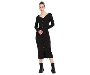 Calvin Klein Robe Femme Woven Label Rib Patte de Boutonnage, Noir (CK Black), M