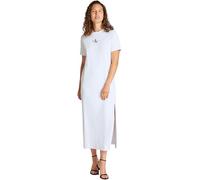 Calvin Klein Robe T-Shirt Femme Monologo Long Rib Tee avec Col Ras-du-Cou, Blanc (Brilliant White), 3XL