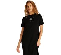 Calvin Klein Robe T-Shirt Femme Monologo Long Rib Tee avec Col Ras-du-Cou, Noir (CK Black), L