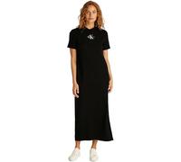 Calvin Klein Robe T-Shirt Femme Monologo Long Rib Tee avec Col Ras-du-Cou, Noir (CK Black), XS