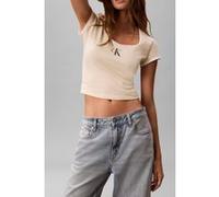 Calvin Klein Ss Monologo Scoop Neck Top Vanilla Custard Taille: M | Chemises Outlet | Femme | Blanche