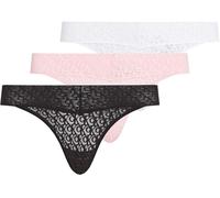 Calvin Klein Strings Lot de 3 Femme Low Rise avec Dentelle, Multicolore (Black/Classic White/Buff Pink), M