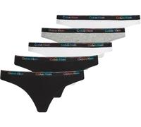 Calvin Klein Strings Lot de 5 Femme avec Logo, Multicolore (Black/White/Black/Gry HTR/White), L