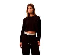 Calvin Klein T-Shirt Manches Longues Femme Logo Jersey Crop avec Col Cheminée, Noir (Black), M