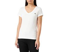 Calvin Klein T-Shirt Manches Courtes Femme CK Embroidery Col en V, Blanc (Bright White), XS
