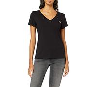T-shirt femmes Calvin Klein Jeans CK EMBROIDERY STRETCH V-NECK Noir EU L