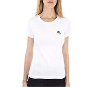 Calvin Klein T-Shirt Manches Courtes Femme CK Embroidery Col Ras-du-Cou, Blanc (Bright White), M