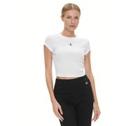 Calvin Klein T-Shirt Manches Courtes Femme CK Rib Baby Tee Court, Blanc (Bright White), 3XL