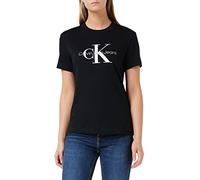 Calvin Klein T-Shirt Manches Courtes Femme Core Monologo Col Ras-du-Cou, Noir (CK Black), XS
