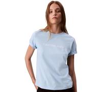 Calvin Klein T-Shirt Manches Courtes Femme Logo Classic Regular Fit, Bleu (Cerulean), M
