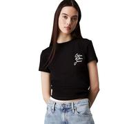 Calvin Klein T-Shirt Manches Courtes Femme Script Institutional Baby Tee Col Ras-du-Cou, Noir (CK Black), L