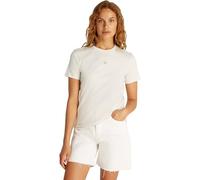 Calvin Klein T-Shirt Manches Courtes Femme Woven Label Regular Tee en Coton, Blanc (Chalk), XL