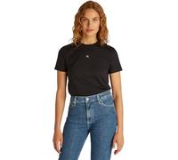 Calvin Klein T-Shirt Manches Courtes Femme Woven Label Regular Tee en Coton, Noir (CK Black), XS