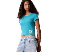 Calvin Klein T-Shirt Manches Courtes Femme Woven Label Rib Baby Tee avec Col Ras-du-Cou, Turquoise (Tuscan Teal), M
