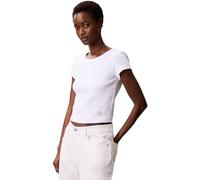 Calvin Klein T-Shirt Manches Courtes Femme Woven Label Rib Baby Tee Col Ras-du-Cou, Blanc (Brilliant White), S