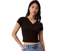 Calvin Klein T-Shirt Manches Courtes Femme Woven Label Rib Tee Col en V