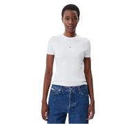 Calvin Klein T-Shirt Manches Courtes Femme Woven Label Rib Tee Slim Fit, Blanc (Brilliant White), L
