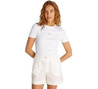 Calvin Klein T-Shirt Manches Courtes Femme Woven Label Rib Tee Slim Fit, Blanc (Brilliant White), M