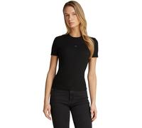 Calvin Klein T-Shirt Manches Courtes Femme Woven Label Rib Tee Slim Fit, Noir (CK Black), S