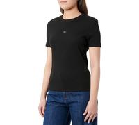 Calvin Klein T-Shirt Manches Courtes Femme Woven Label Rib Tee Slim Fit, Noir (CK Black), XXL